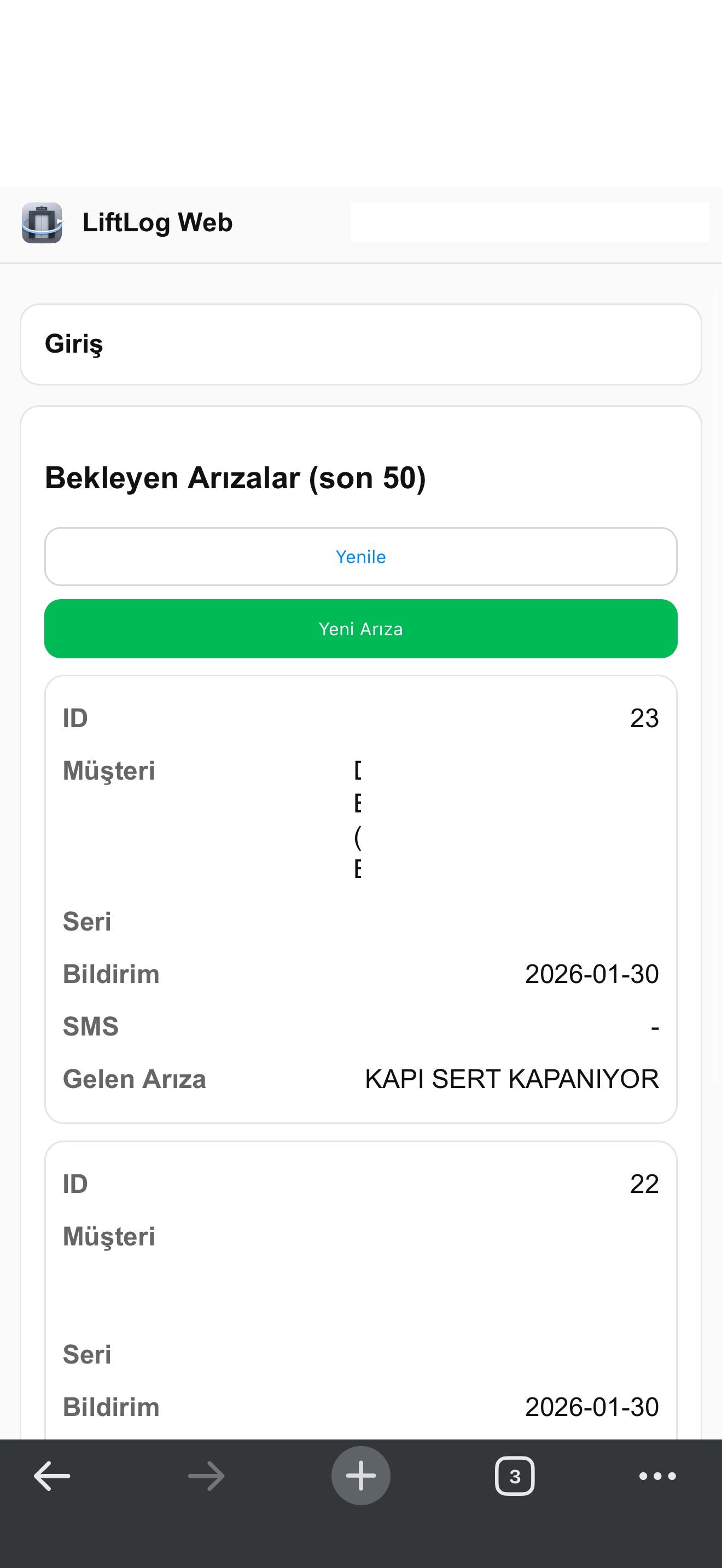 Mobil - Bekleyen Arızalar