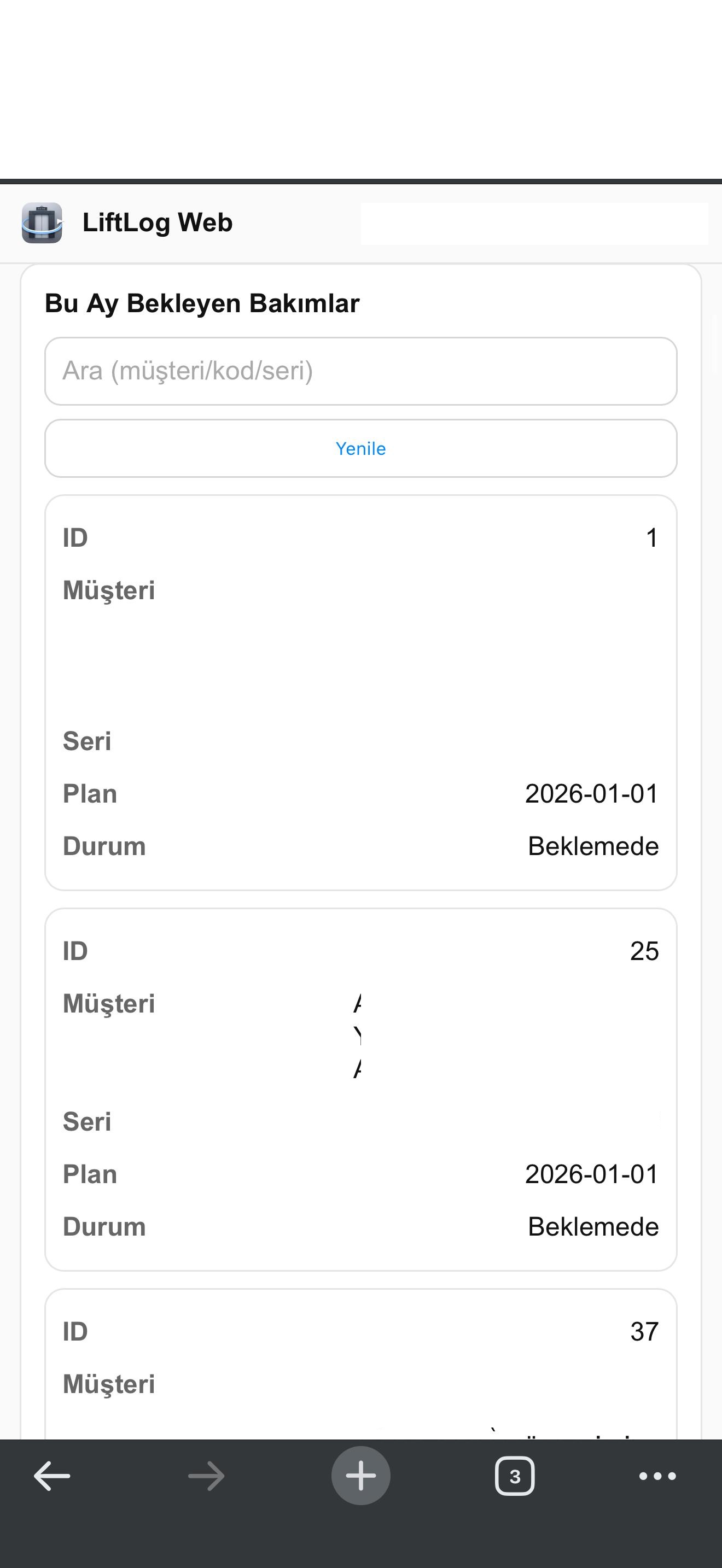 Mobil - Bu Ay Bekleyen Bakımlar